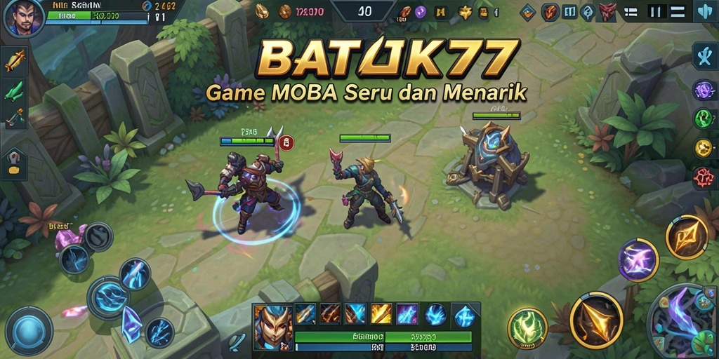 Screenshot gameplay BATIK77 yang menampilkan karakter bertarung di arena MOBA.
