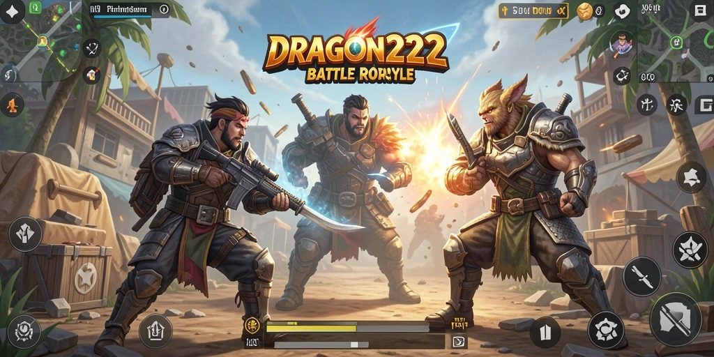 Screenshot gameplay DRAGON222 menampilkan aksi pertempuran Battle Royale yang intens.