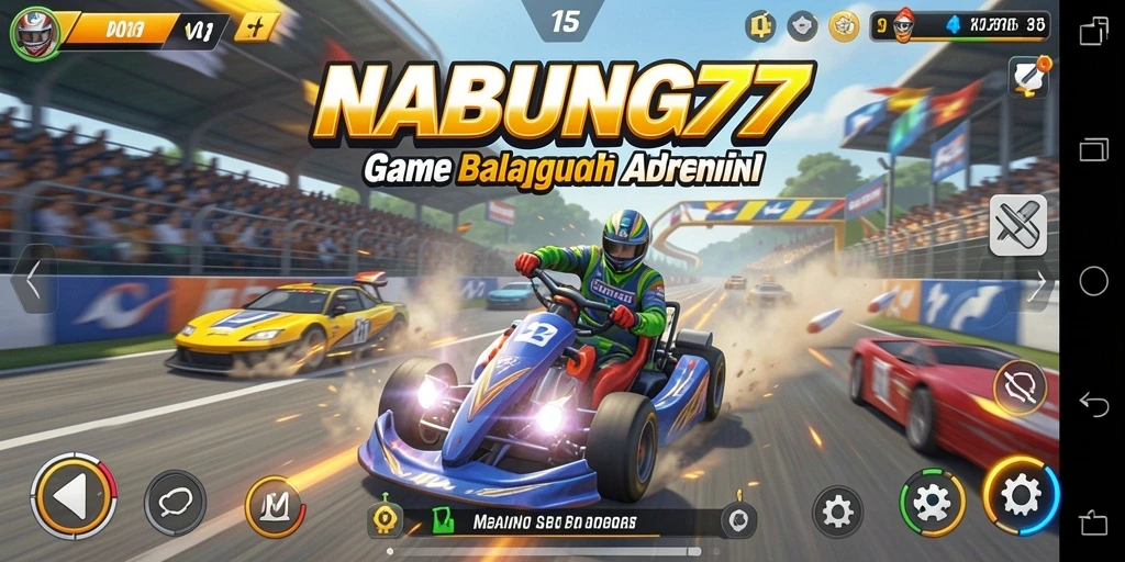 Screenshot NABUNG77 menampilkan aksi balapan yang mendebarkan di lintasan.