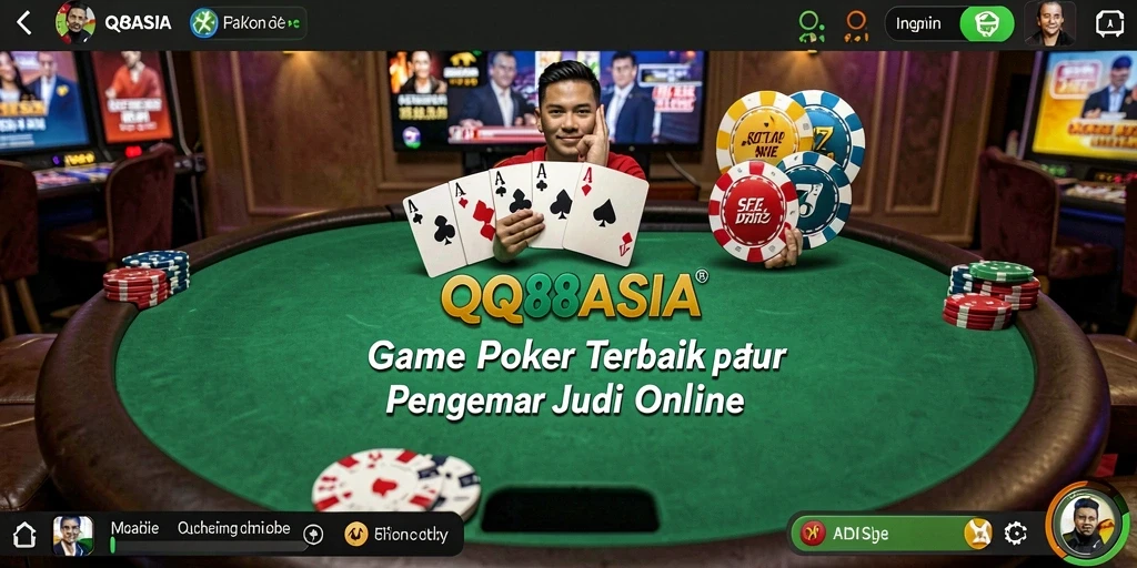 Screenshot gameplay QQ88ASIA menunjukkan suasana Poker yang menarik dan kompetitif.