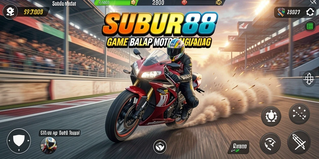 Tampilan gameplay <strong>SUBUR88</strong> dengan balapan motor yang seru di lintasan yang menegangkan.